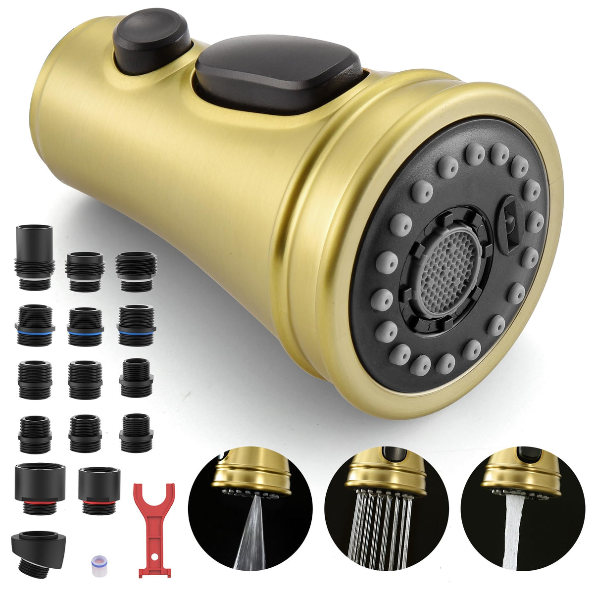 Kitchen Faucet Spray Head Replacement with 15 Adapters, Brushed Nickel