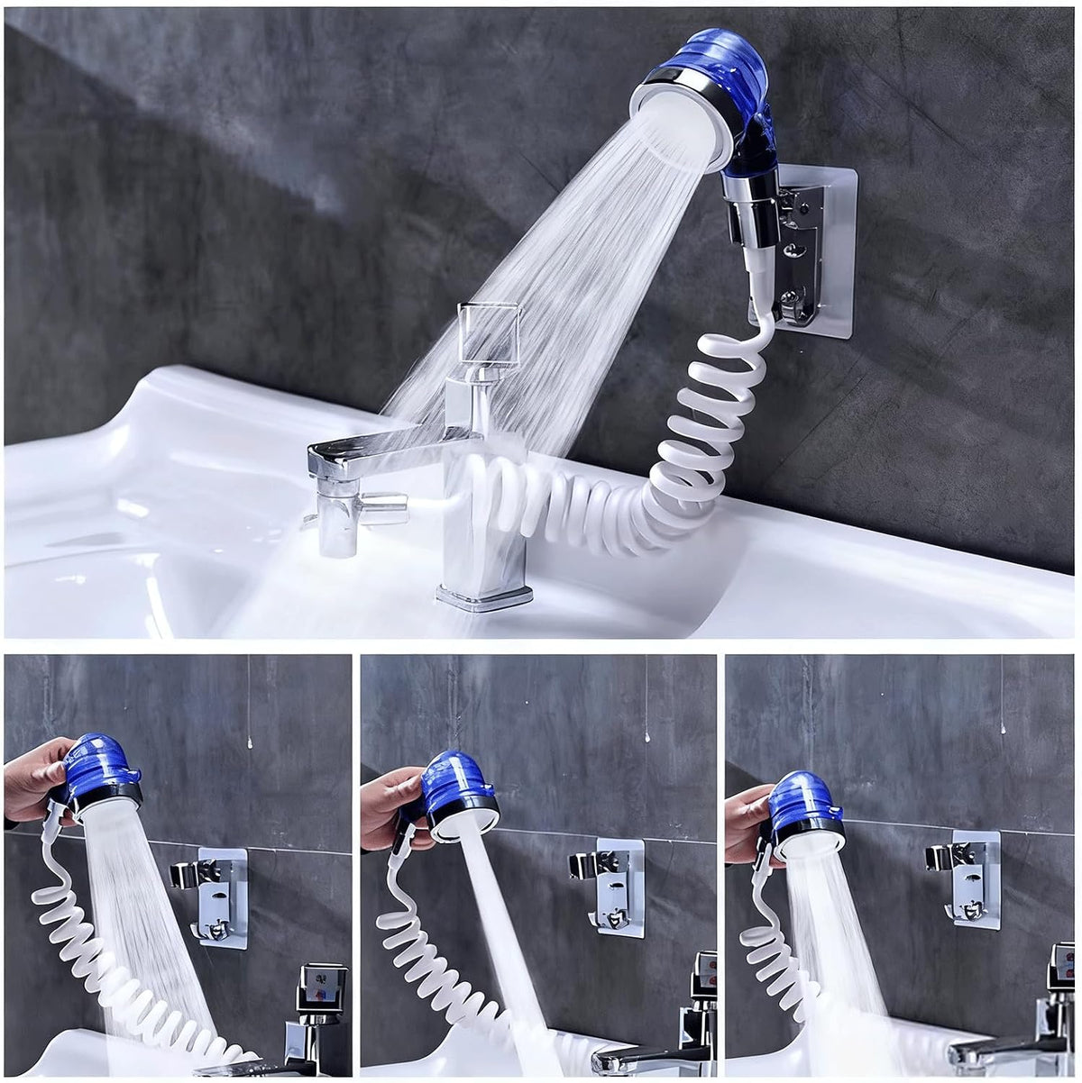Blue Shampoo Bowl Sprayer Head with Filter, Sink Faucet Sprayer Attachment Salon Shampoo Bowl Spray Head Pedicure Chair Shower Head for Portable Salon Sink, 3 Sprayer Modes & High Pressure