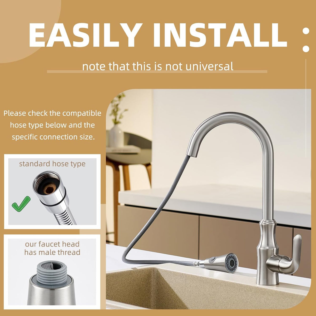 Angle Simple Kitchen Faucet Head, Sink Sprayer Replacement, Brushed Nickel