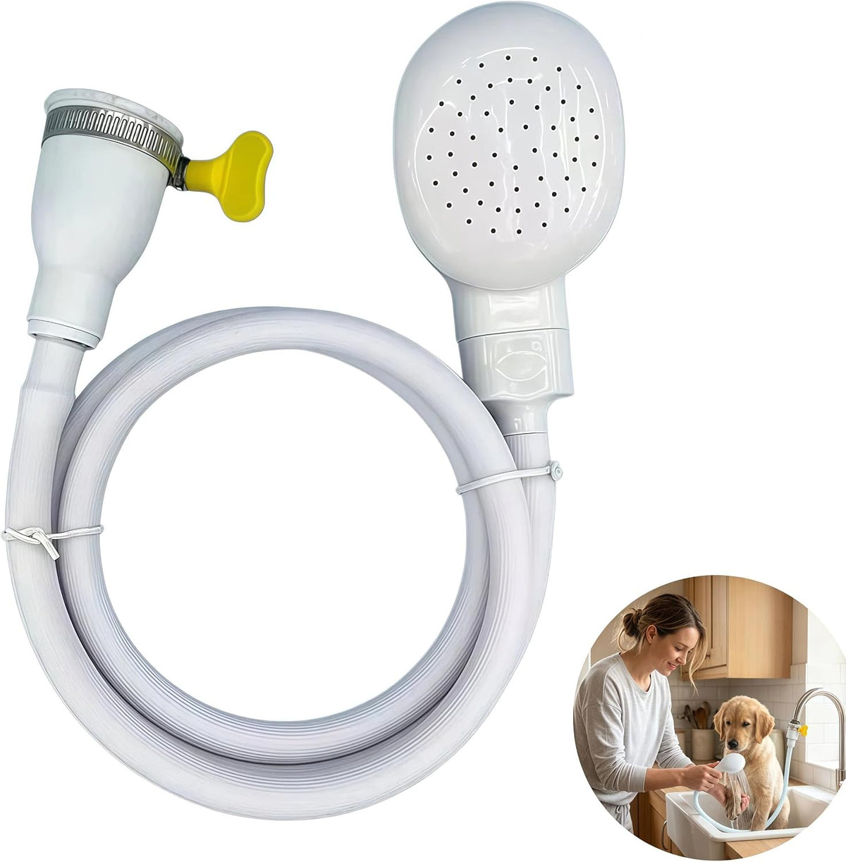 White Sink Spray Rubber Hose, PVC Sink Hose Attachment for Faucet Portable Sink Hose Faucet Sprayer, Shampoo Sprayer for Dog, Pets