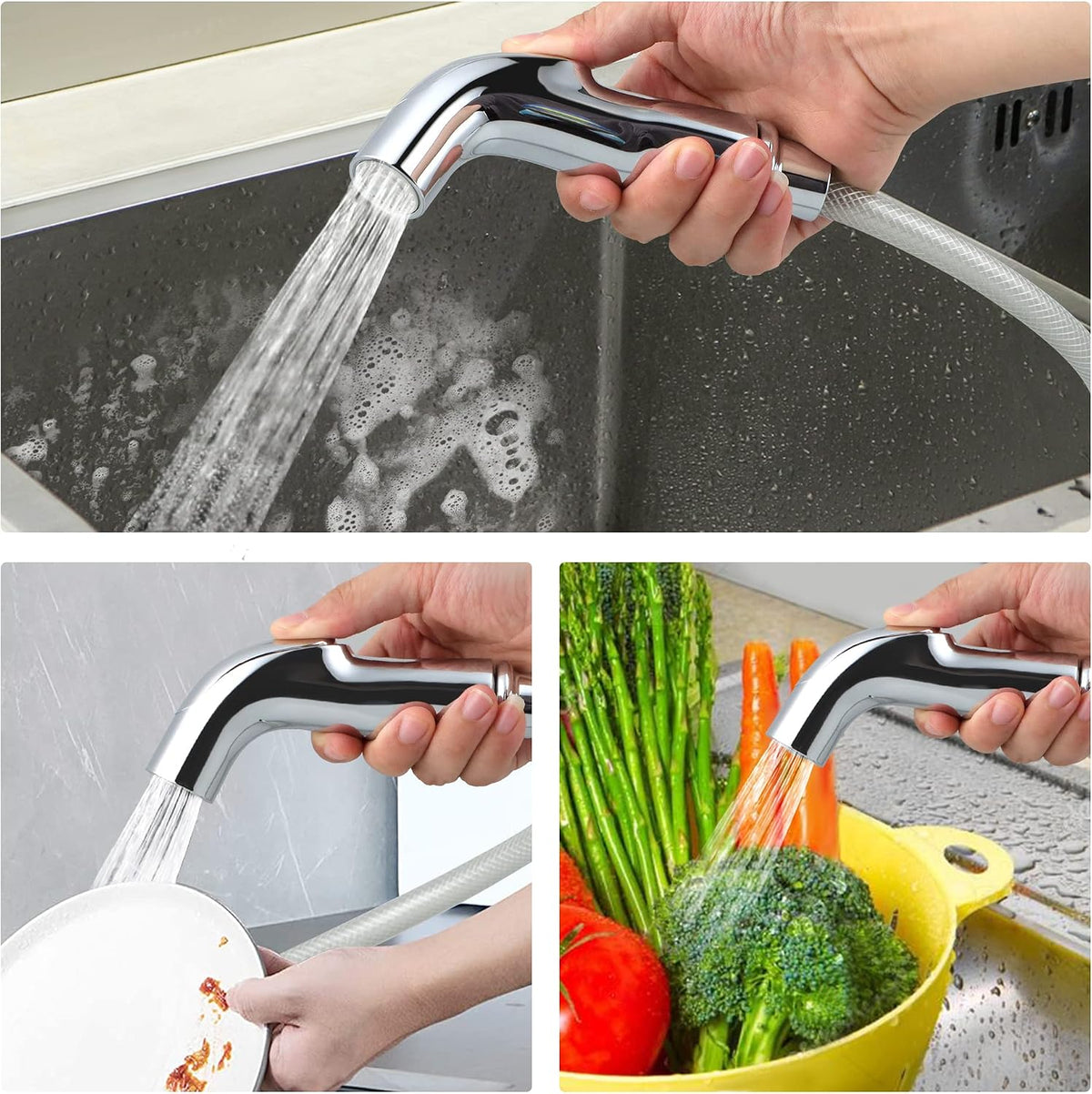 Universal Fit Sink Spray Attachment, Kitchen Side Sprayer Head, Pull Out Spray Head, Faucet Sprayer Replacement For Delta, Moen, Kolher and Other OEM Brands, Chrome Finish, Ergonomic Design