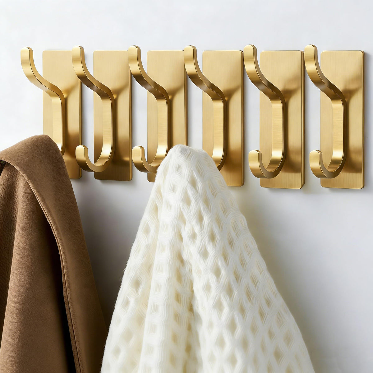 Adhesive Wall Hooks for Towel/Coat,13Lb Strong Stick-On Hooks, White 4 Pack