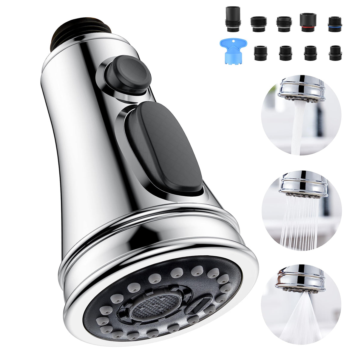Kitchen Faucet Spray Head Replacement with 15 Adapters, Brushed Nickel