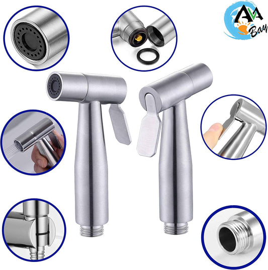 Stainless Steel Sprayer Head-Bidet Spray w/Brushed Chrome Finish - Cloth Diaper Shattaf - Pet Wash