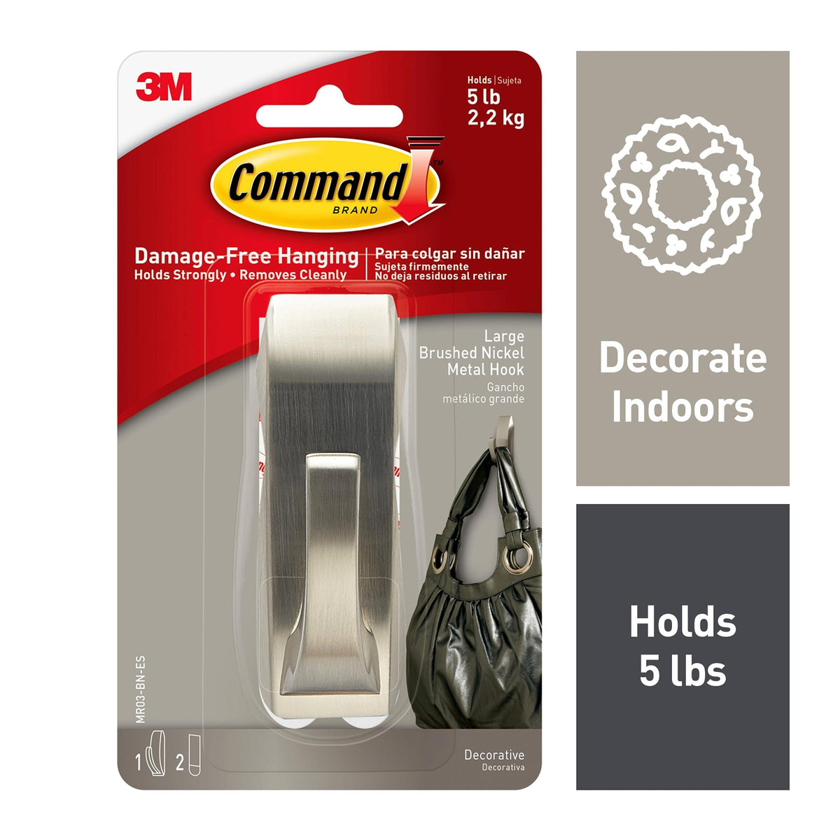 Command Large Modern Reflections Metal Hook, Holds up to 5 lb, Oil Rubbed Bronze, 1 Wall Hook with 2 Strips, Damage-Free Hanging Hooks for Hanging Decorations in Living Spaces