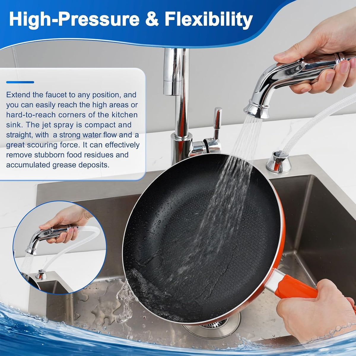Universal Kitchen Sink Sprayer, Faucet Spray Head with Quick Adapter-Chrome