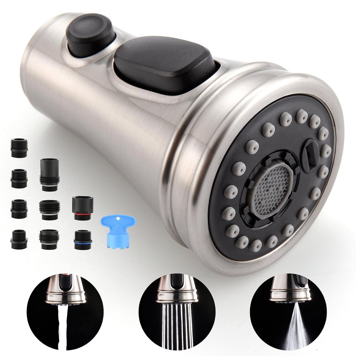 Kitchen Faucet Spray Head Replacement with 15 Adapters, Brushed Nickel