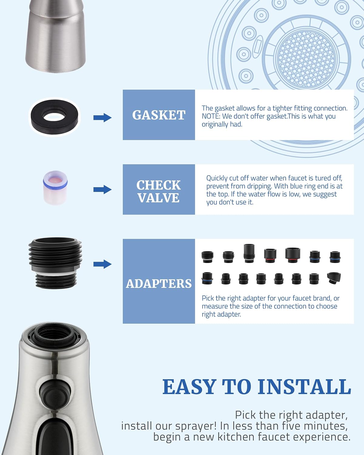 Kitchen Faucet Spray Head Replacement with 15 Adapters, Brushed Nickel