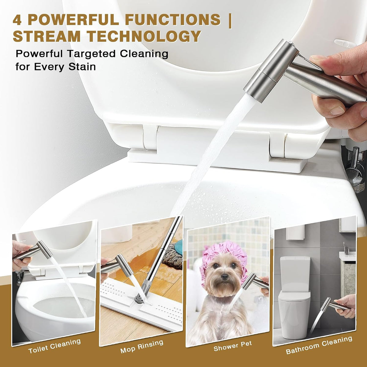Handheld Bidet Sprayer Head(4-Function, 1-Pack, Brushed Nickel)