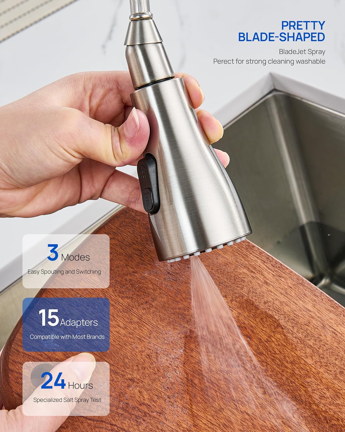 J-HVA Metal Kitchen Faucet Head Replacement with 15 Adapters,Brushed Nickel